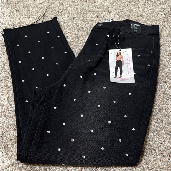 Simple Society Black Rhinestone Women's Jeans NWT - Picture 1 of 7